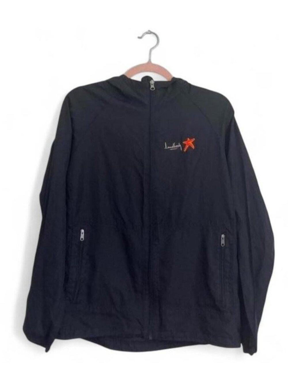 Elevate Women's Black Hooded Full-Zip Windbreaker Jacket Size M Regular